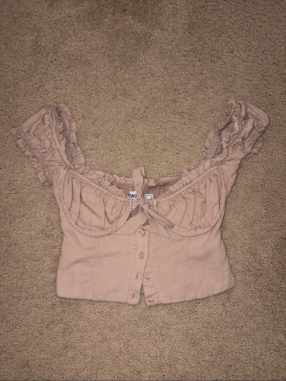 Princess Polly Beige Tie-Front Crop Top
